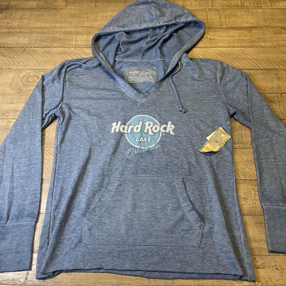 NWT Hard Rock Cafe Orlando Shirt Hoodie S Blue Long Sleeve Thumb Hole Ladies
